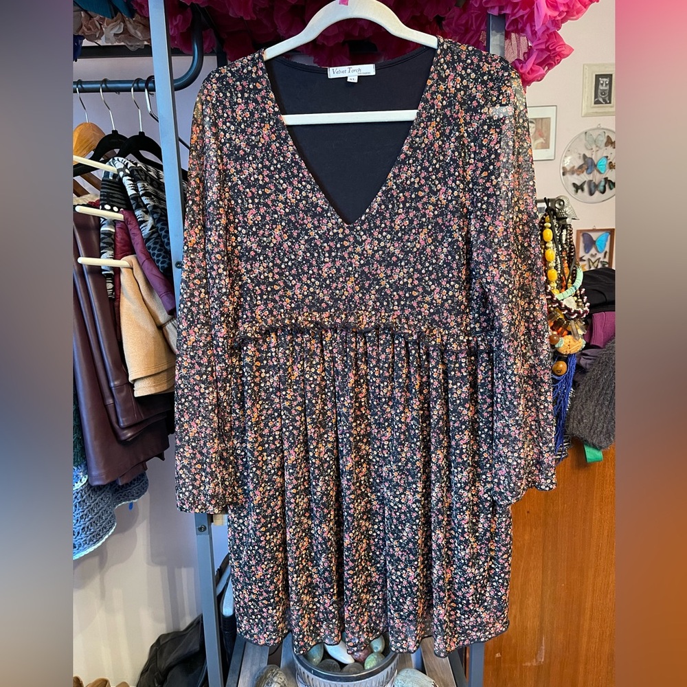 Velvet Torch Black, Pink, & Orange Dress